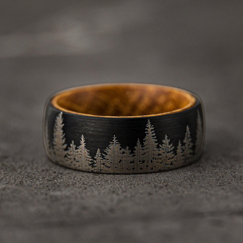 Hidden Forest - Whiskey Barrel Wood Tungsten Ring