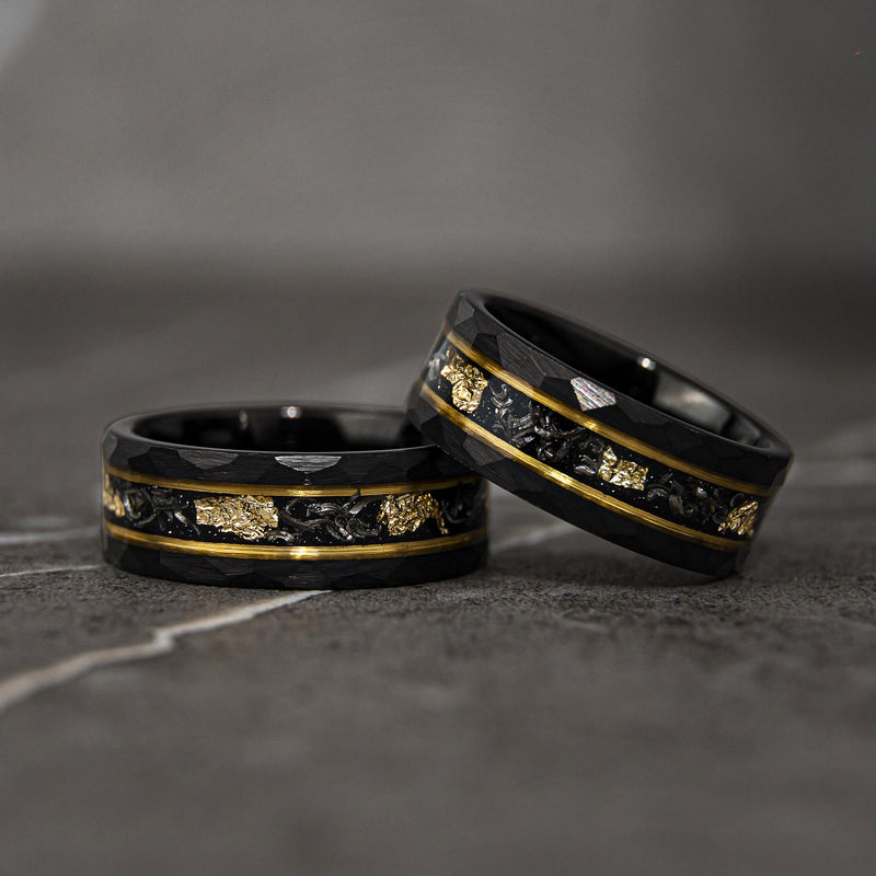 Blackforge Aurum - Damascus Meteorite Crushed Gold Leaf Mens Wedding Band