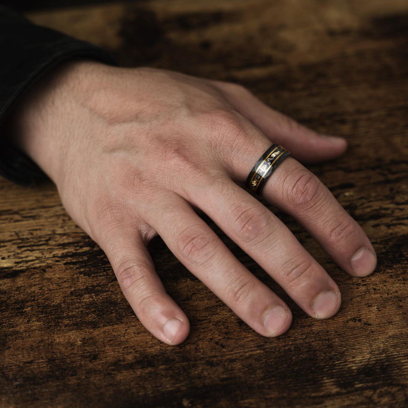 Blackforge Aurum - Damascus Meteorite Crushed Gold Leaf Mens Wedding Band