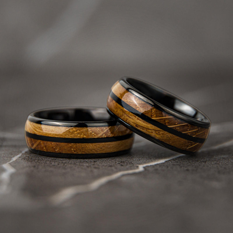 JACK & JACK - Bague incrustée de bois de fût de whisky Double
