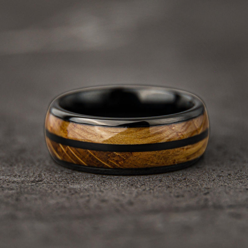 JACK & JACK - Bague incrustée de bois de fût de whisky Double