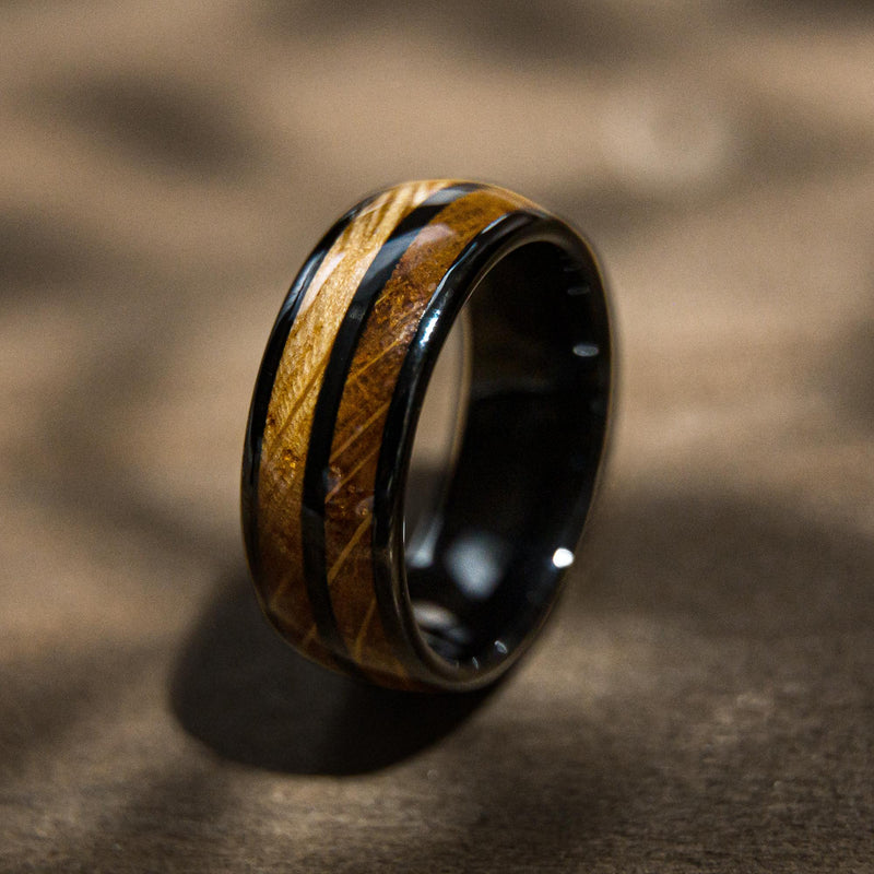 JACK & JACK - Bague incrustée de bois de fût de whisky Double