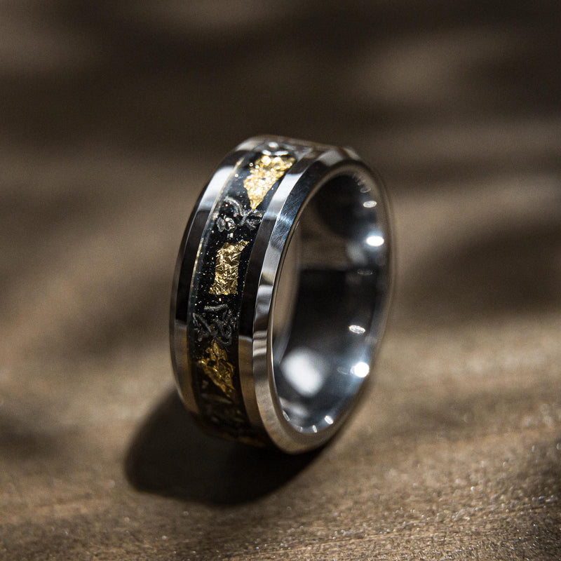 Bague de mariage SKYLEAF Type 1 - Éclats de feuille de tungstène or météorite
