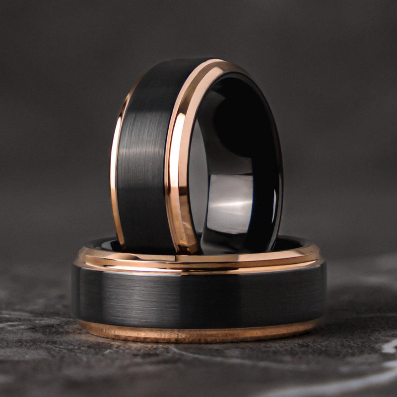 DÉCLARATION SILENCIEUSE - Bague de promesse ou de mariage en tungstène unique or et noir