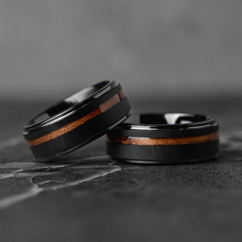 BURNT BARREL - Bague de mariage en bois de tungstène double fût de whisky