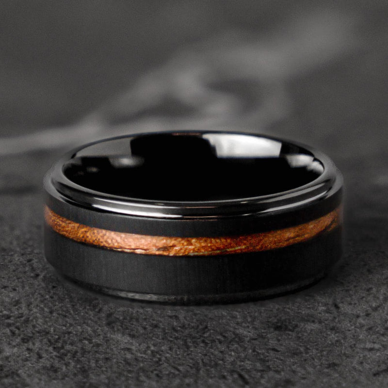 BURNT BARREL - Bague de mariage en bois de tungstène double fût de whisky