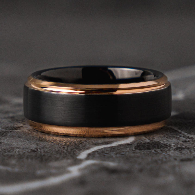 DÉCLARATION SILENCIEUSE - Bague de promesse ou de mariage en tungstène unique or et noir