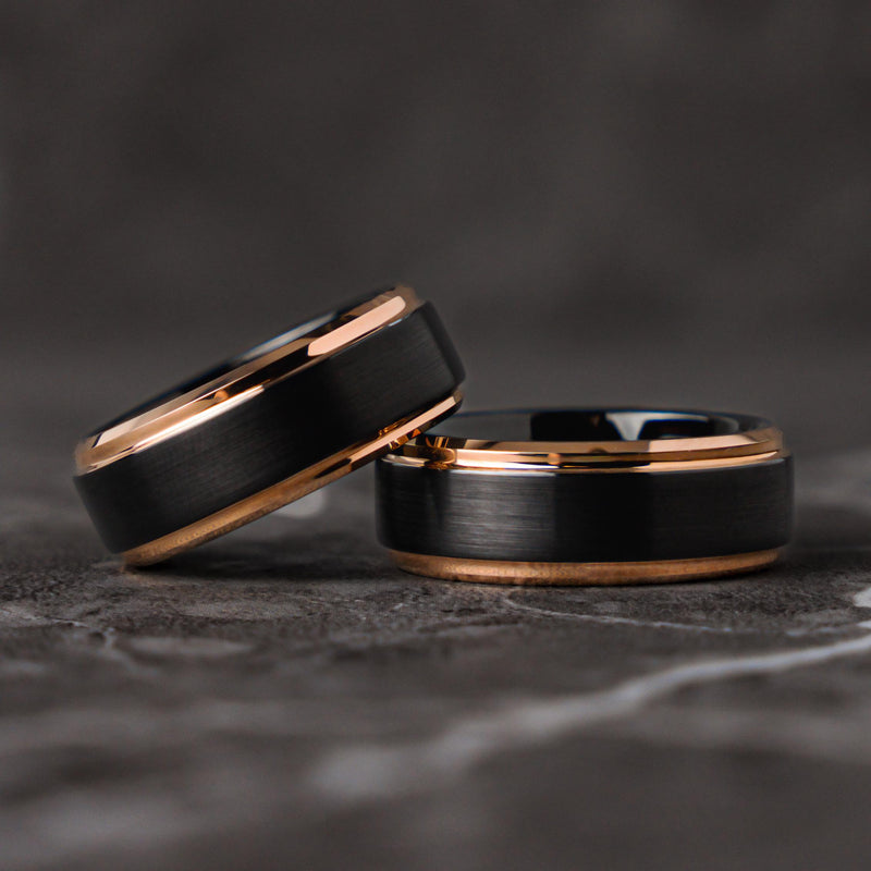 DÉCLARATION SILENCIEUSE - Bague de promesse ou de mariage en tungstène unique or et noir