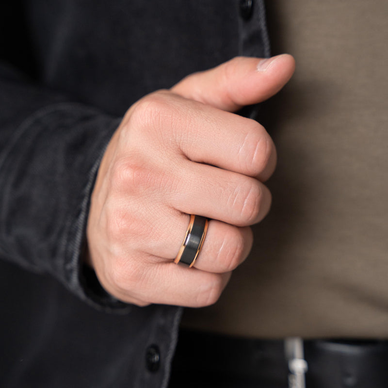 DÉCLARATION SILENCIEUSE - Bague de promesse ou de mariage en tungstène unique or et noir